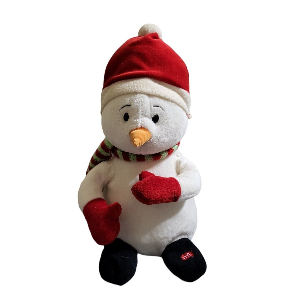 Russ Plush Dancing Snowman Stuffed Animal Scarf Top Hat 13.5" Animated Winter